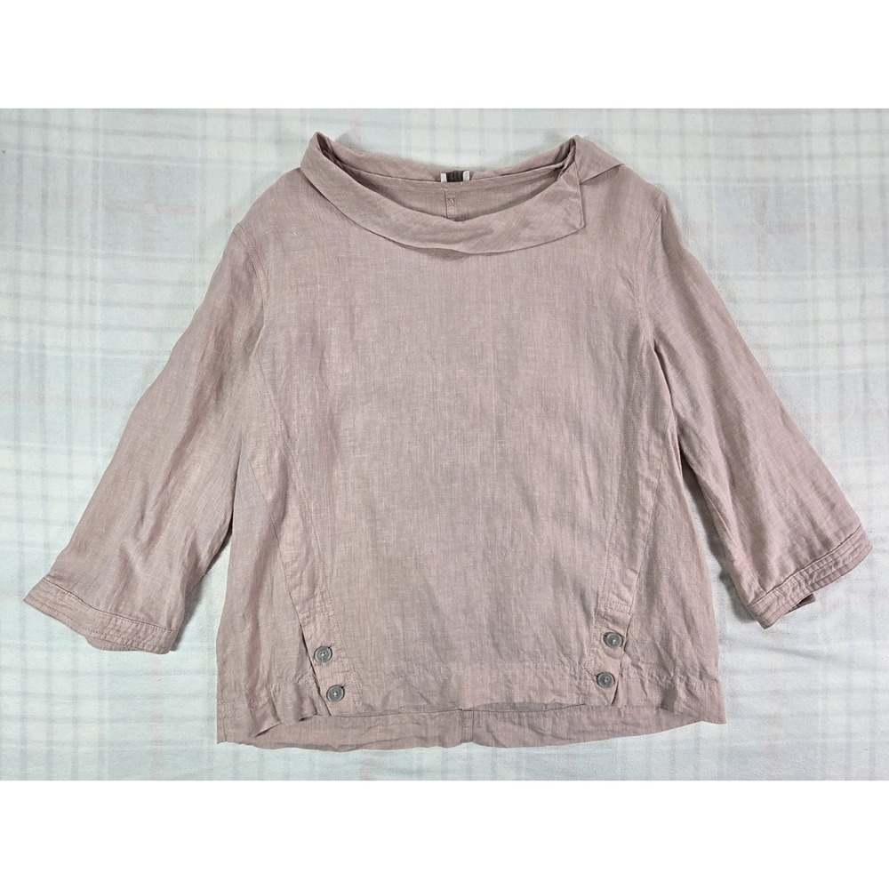 Poetry  Womens 100% Linen Top 3/4 Sleeve Lagenlook Boxy Peter Pan Collar Pink 8